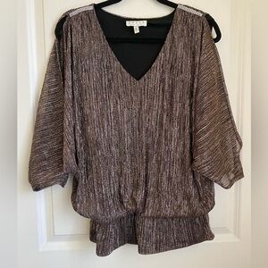 Chaus Women’s Metallic Black and Silver Blouse good condition